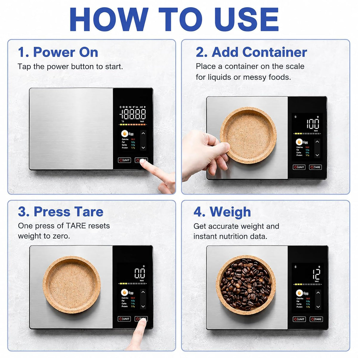 Smart Food Scale with Nutritional Calculator, Free App & Color Display