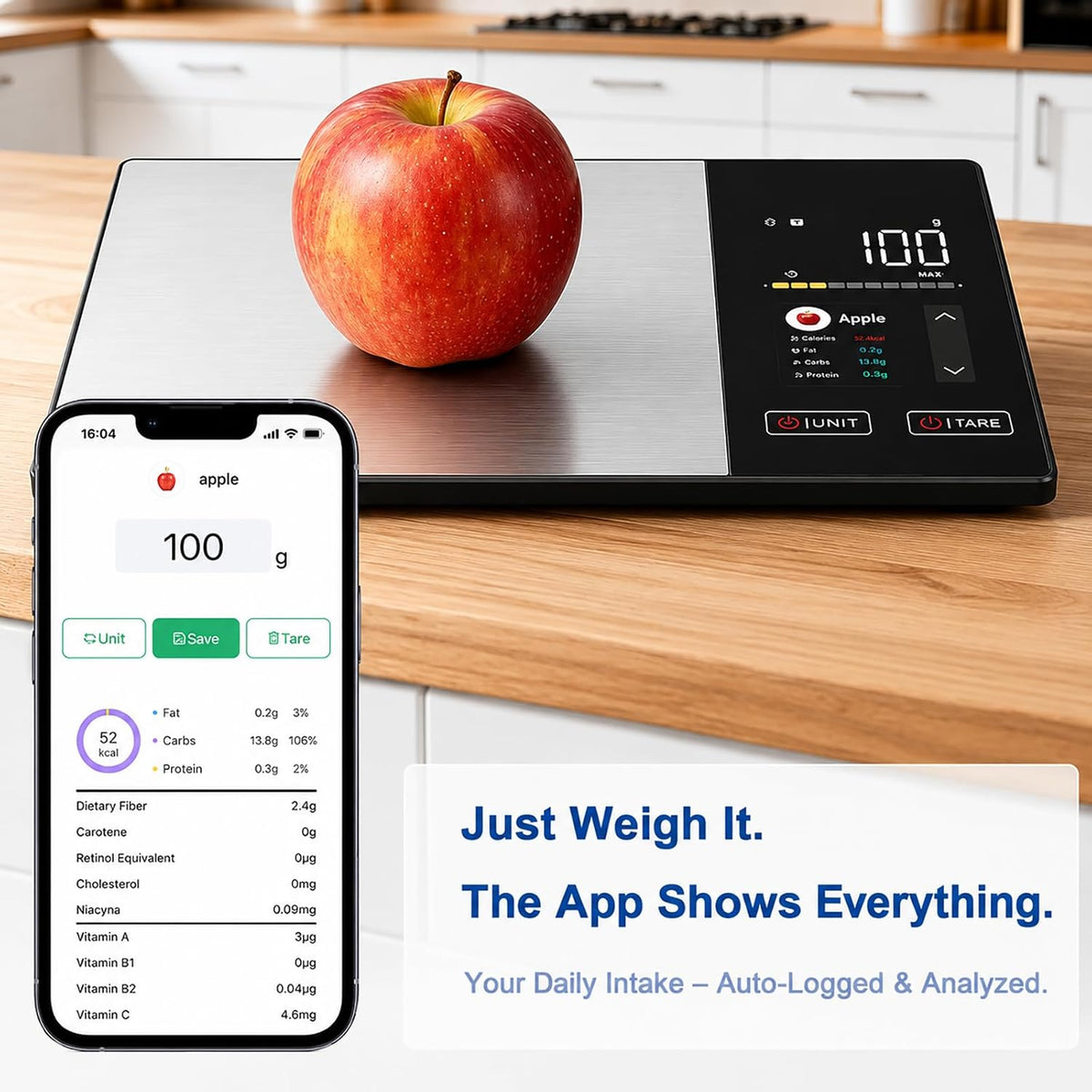 Smart Food Scale with Nutritional Calculator, Free App & Color Display
