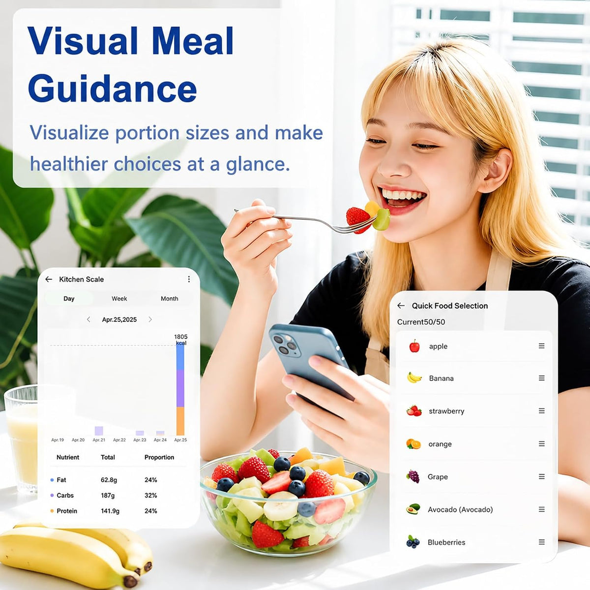 Smart Food Scale with Nutritional Calculator, Free App & Color Display