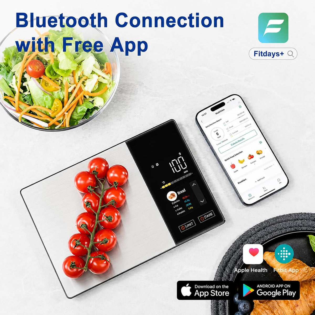 Smart Food Scale with Nutritional Calculator, Free App & Color Display